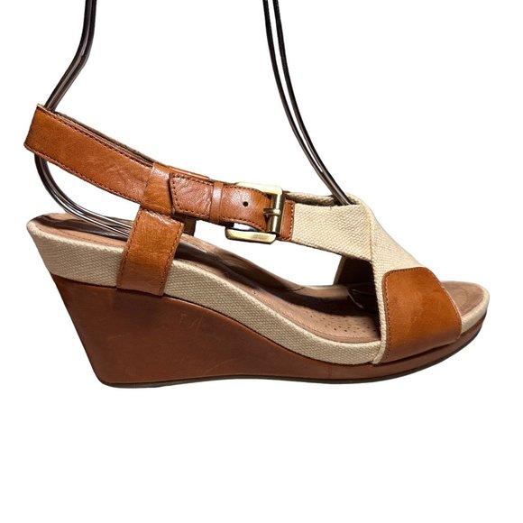 Circa Joan David Cloth & Leather Wedge Sandal 7M - Picture 7 of 10